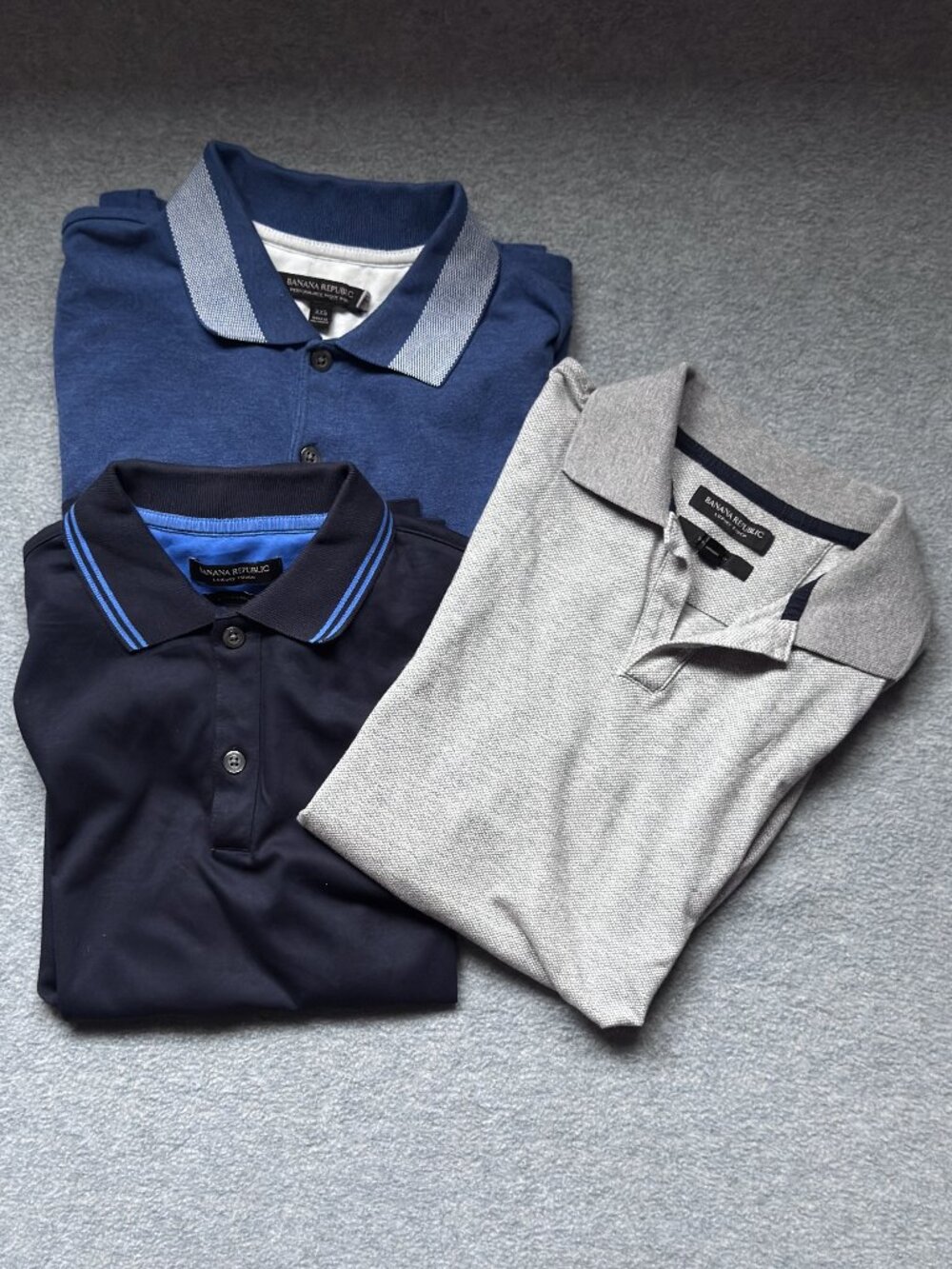 Lot 3 Banana Republic Mens Polo Shirts XXS Luxury Touch Performance Pique Navy